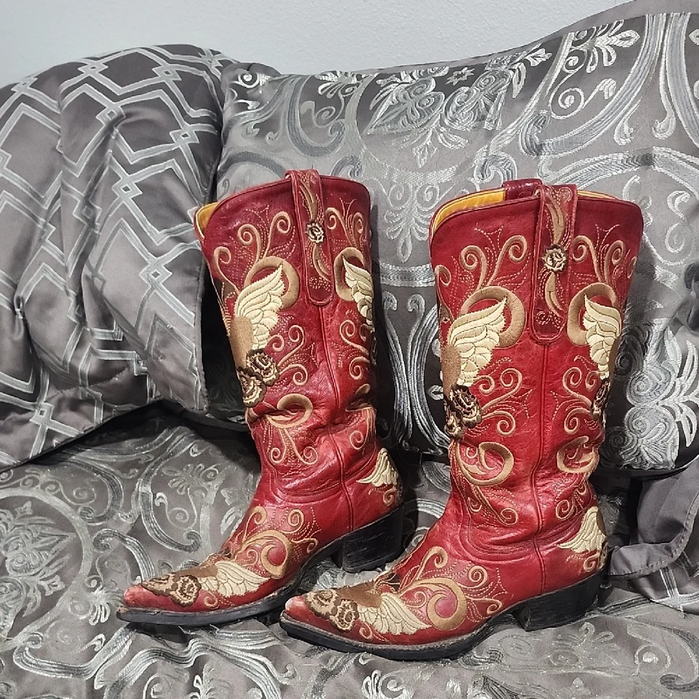 Old Gringo Red Heart With Wings Embroidered Cowboy Or Cowgirl Boots Size 6.5 - Picture 2 of 10